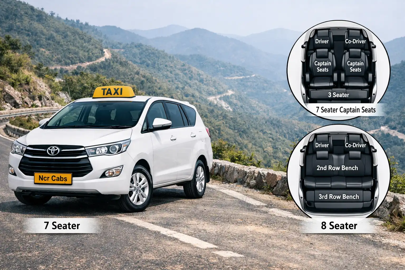Innova Crysta 7 8 seater premium cab for hill stations and outstation trips from Delhi NCR