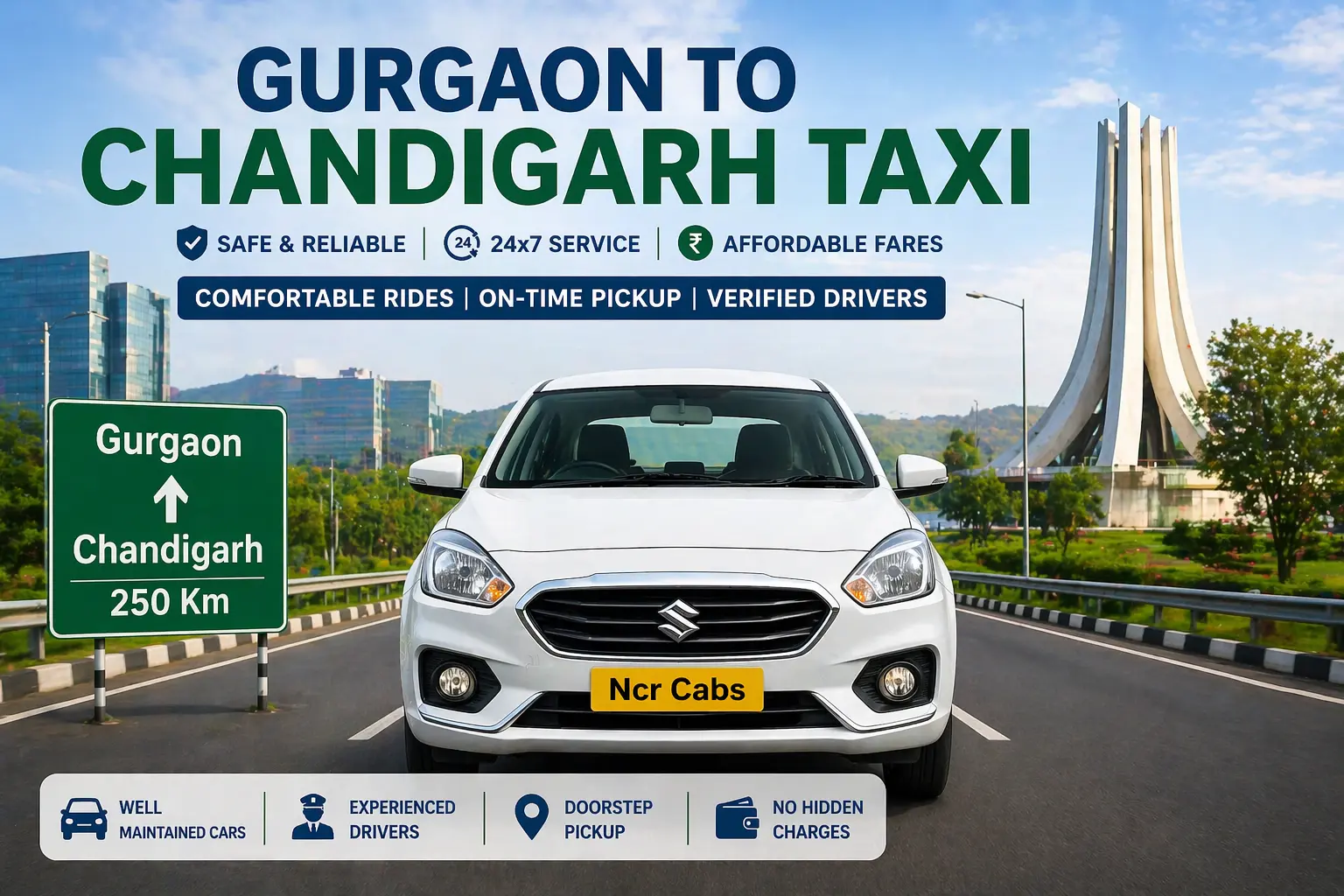 Gurgaon to Chandigarh taxi — NCR Cabs cab service on NH-44 Grand Trunk Road