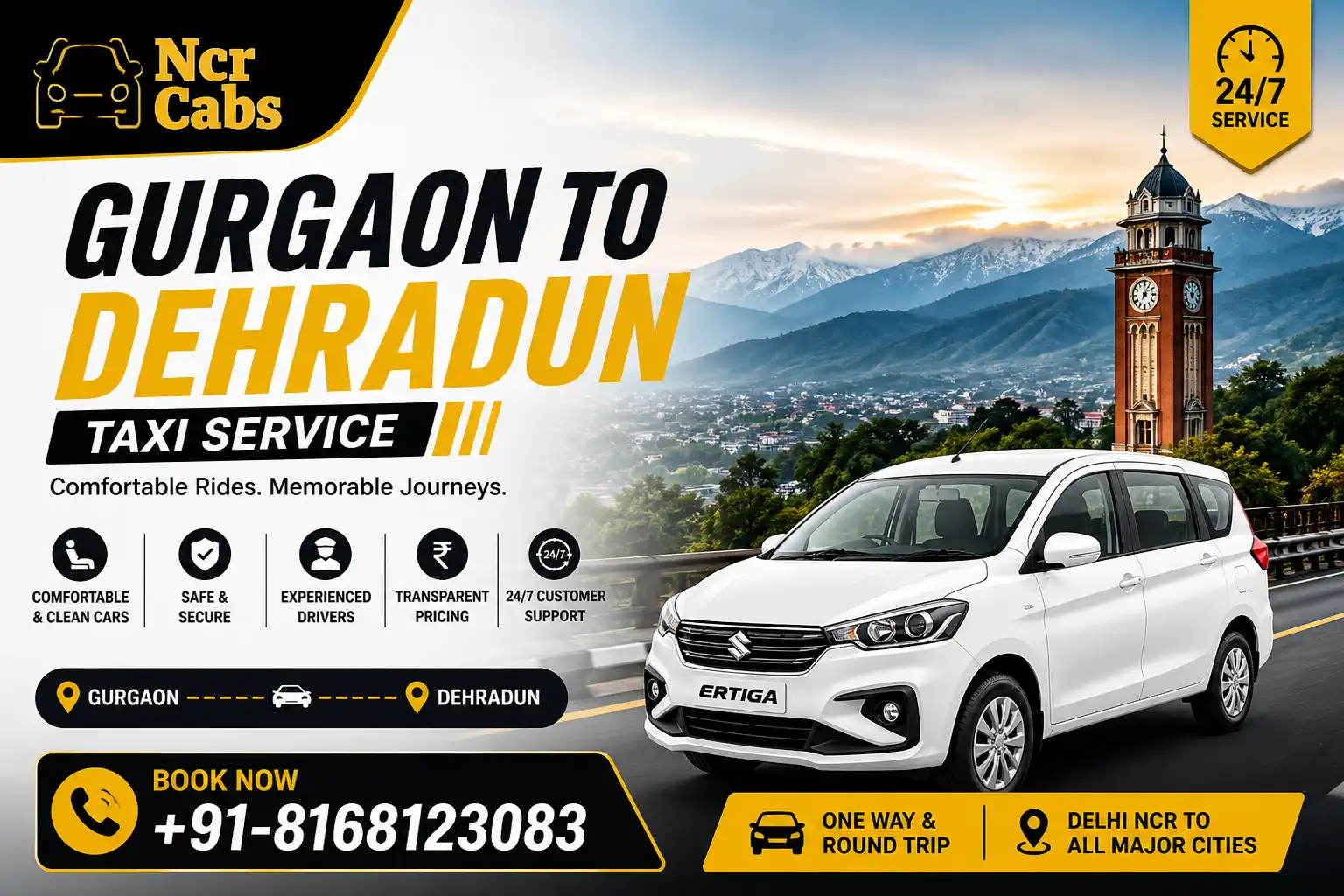 Gurgaon to Dehradun taxi — NCR Cabs cab service on NH-334 route to Dehradun